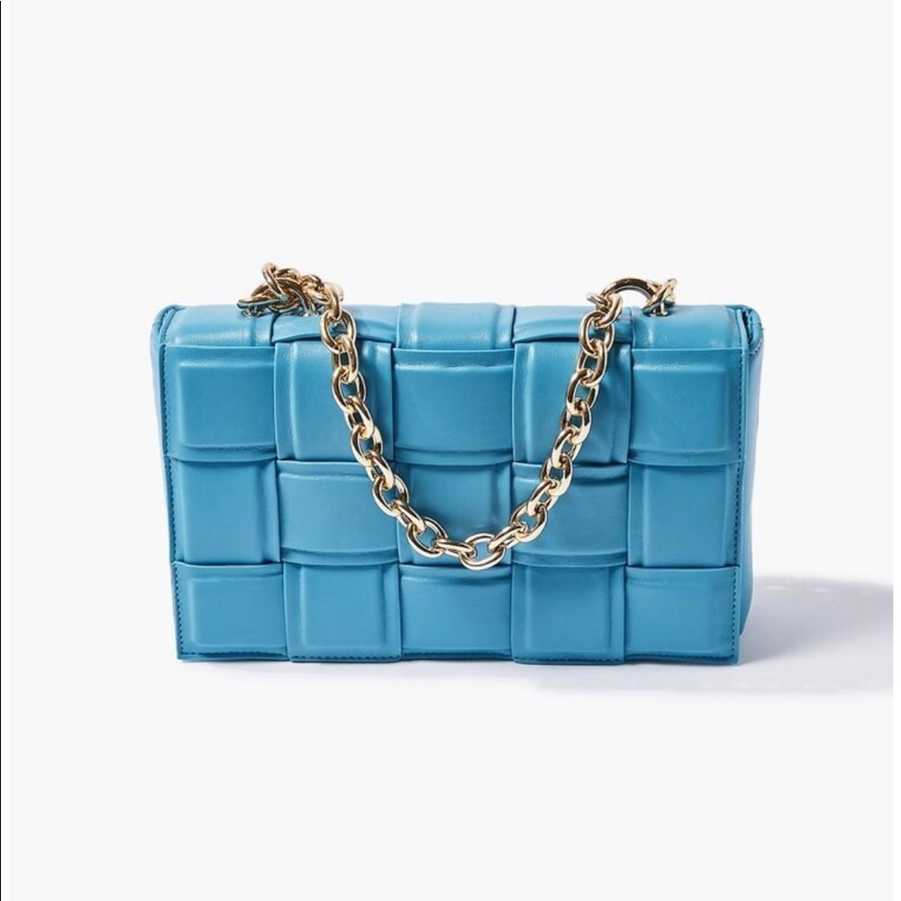 Blue Woven Leather Crossbody Bag